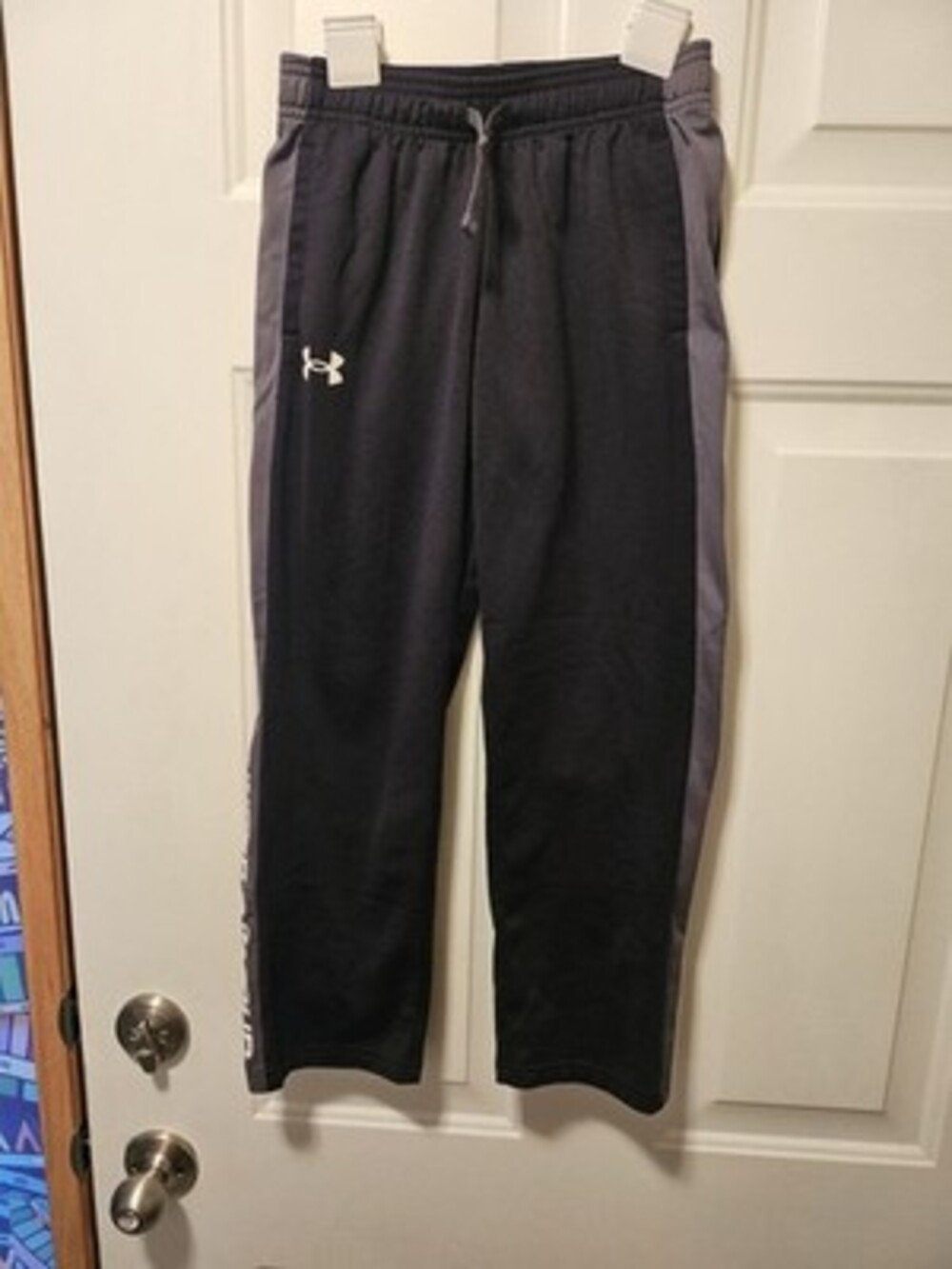 Black And Grey Kids Size YSM Under Armour Athletic Pants White Logos Trendy